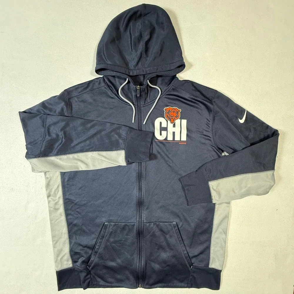 Nike Chicago Bears NFL Hoodie Jacket Mens 2XL Team Apparel Full Zip Navy